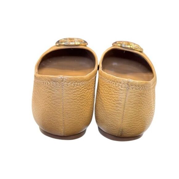 Tory Burch Classic Flats Size 9.5 Tan Gold Medallion Comfortable - Picture 7 of 14